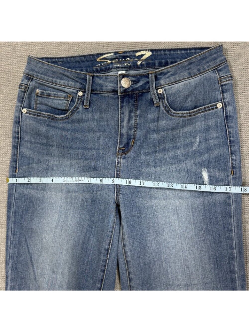 Seven 7 Tower Straight Crop Jeans Womens Size 4 Blue Denim Distressed Raw Hem - Picture 9 of 13